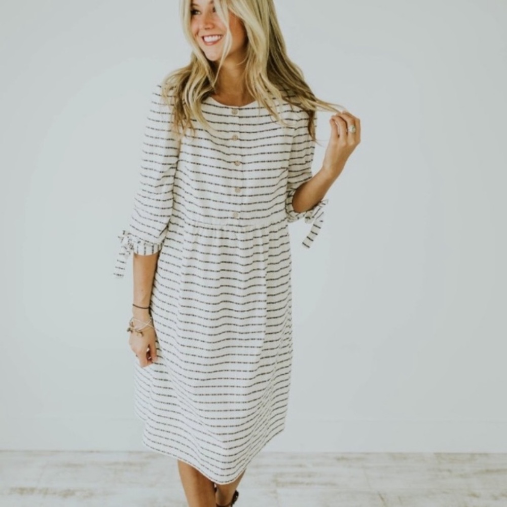 Roolee White and Black Striped Dress
